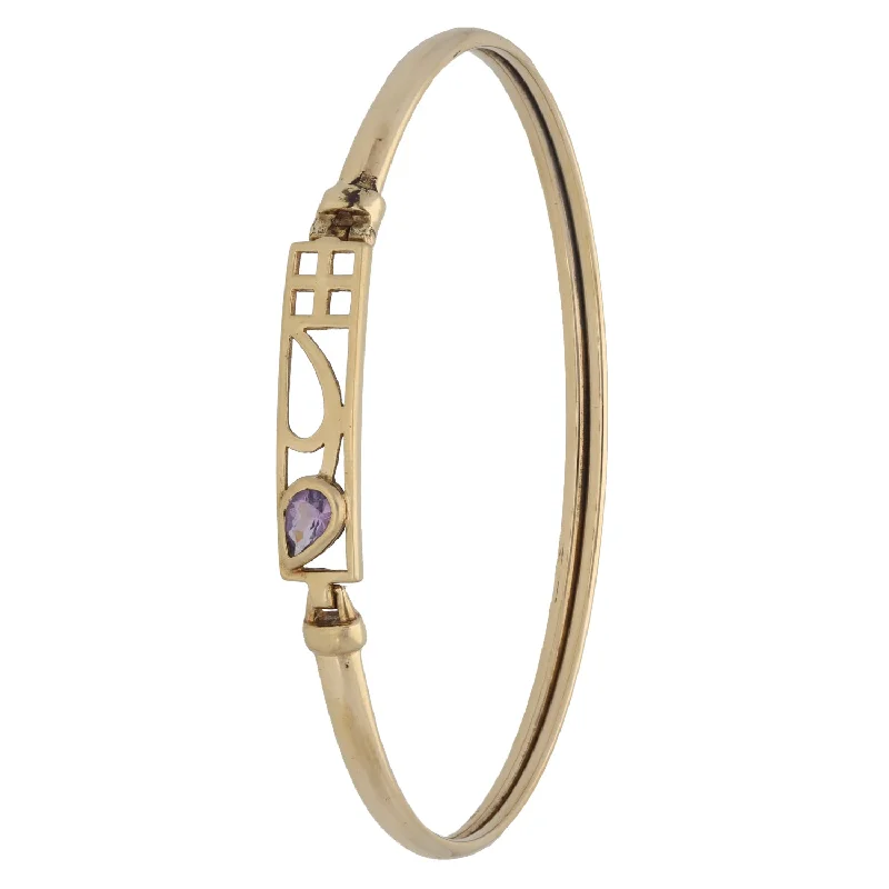 women's beach bracelets -9ct Gold Amethyst Hinged/Clasp Bangle