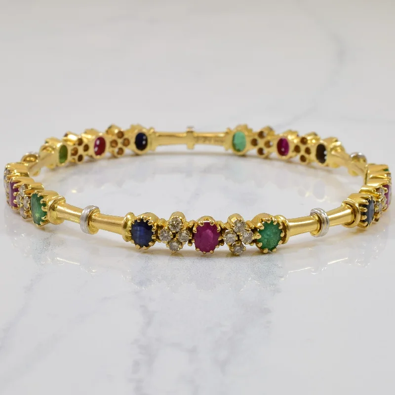 women's simple charm bracelets -Yellow Gold Mixed Gem Bangle | 3.34ctw, 1.80ctw | 7.5" |